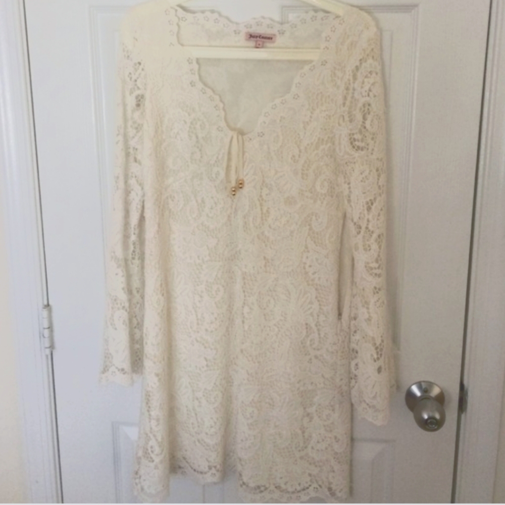 Juicy Couture SIZE 4,Lace long sleeve dress white,Greatcondition